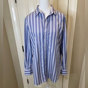 Frank & Eileen Women’s Grayson Tunic Hi Lo Hem Blue, Red White Stripe SZ M